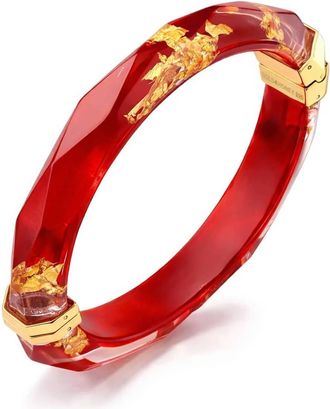 Gold & Honey Thin Faceted Lucite Bangles In Carnelian Gold Leaf