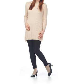 Papillon Chevron Design Mock Neck Knit Sweater Dress In Cream