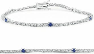 Pompeii3 1 1/10 Ct Diamond & Blue Sapphire Tennis Bracelet 14k White Gold 7 Lab Grown