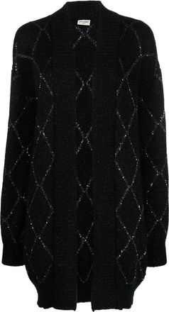 Saint Laurent metallic-threading cardi-coat - women - Mohair/Polyamide/Metallic Fibre/Polyester/Cotton/Mohair/Polyamide/Metallic Fibre - S - Black