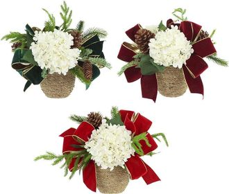Creative Displays Inc. Set Of 3 Christmas Holiday Arrangements With Hydrangeas & Bows