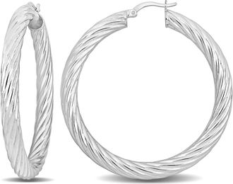 Mimi & Max 50x5mm Twist Hoop Earrings in Sterling Silver