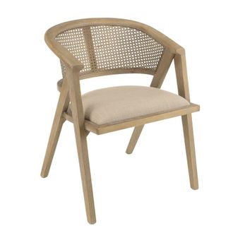 Macabane Silla de madera con asiento de tela color lino
