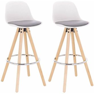 Woltu Sgabelli da Bar Sedia Cucina con Schienale Tessuto di Lino Gambe Legno 2PZ Grigio+bianco in Ecopelle - Woltu