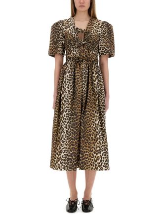 Ganni Leopard Print Midi Kleid