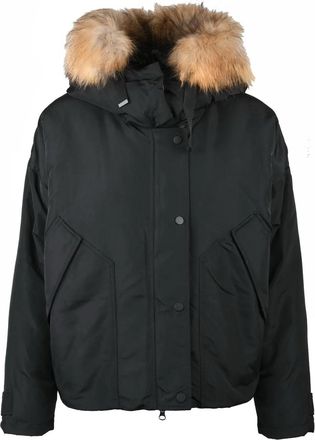 Bomboogie Iconic Black Bomber Coat with Removable Fur Trim