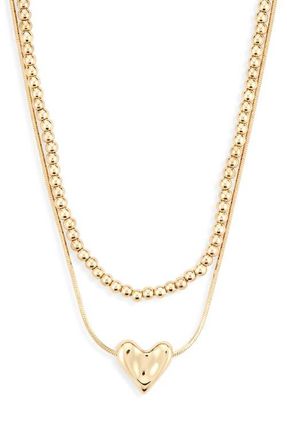 Nordstrom Set of 2 Bead Chain & Puffy Heart Pendant Necklaces in Gold at Nordstrom