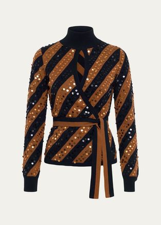 Diane Von F&uuml;rstenberg Jones Striped Paillette Wrap Top