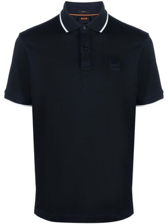 BOSS logo-embossed piqué polo shirt - Blue