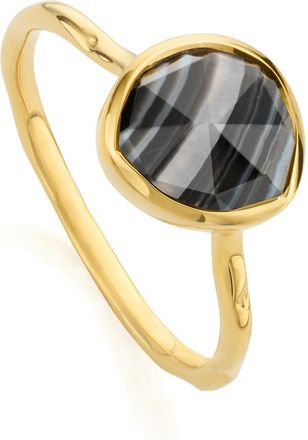 Monica Vinader Gold Siren Gemstone Ring Black Line Onyx