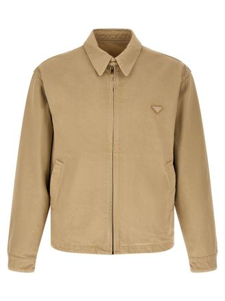 Prada Beige Solid Shirt Collar Jacket
