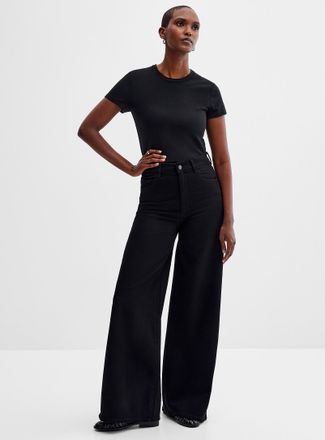 DL1961 Womens Hepburn solid black jean Fit: Wide leg, high rise