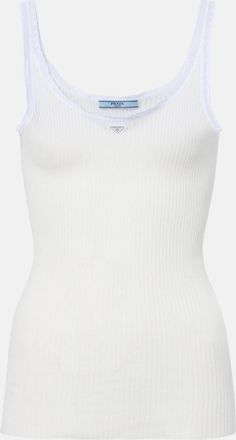 Prada Lace-trimmed ribbed-knit cotton tank top
