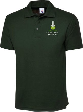 Generic Personalised Custom Embroidered Gardening Services Logo with Custom Any Text Logo Polo Shirt (BottleGreen, XL, x_l)