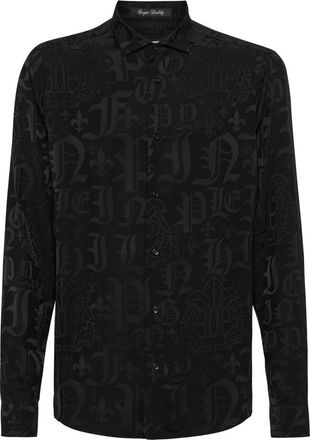 Philipp Plein Jacquard Shirt Sugar Daddy Cut LS Monogram - Heren - Casual Overhemden - Zwart - S - Overhemden