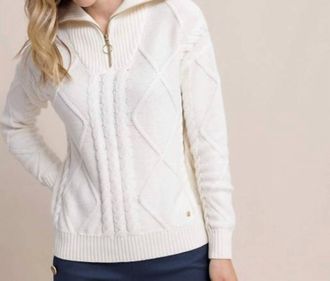 Southern Tide Marta Cable Knit Quarter Zip Sweater In Sand White