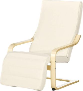 HOMCOM Poltrona Moderna con Poggiapiedi 5 Livelli e Poggiatesta in Legno Crema