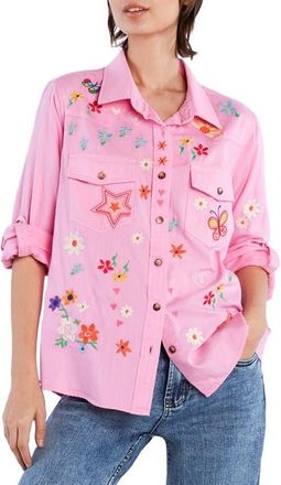 BILLY T Sketchbook Embroidered Button-Up Shirt in Perfect Pink at Nordstrom, Size X-Large