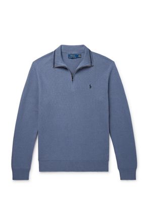 Polo Ralph Lauren Logo-Embroidered Honeycomb-Knit Cotton Half-Zip Sweater