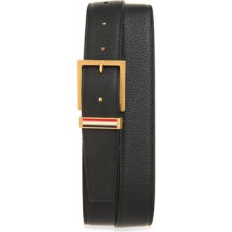 Thom Browne Metal Loop Belt in Soft Pebbled Leather in Black at Nordstrom, Size 100