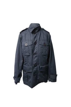 Burberry Burberry Enkele-Knopen Jas in Marineblauwe Katoen
