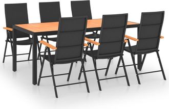 vidaXL Juego De Comedor Para Jard&iacute;n 7 Piezas Negro Y Marr&oacute;n Vidaxl