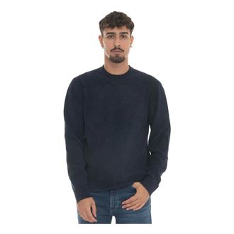 HUGO BOSS Round-neck Knitwear, male, Blue, M, Striped Round-neck Pullover