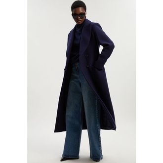 Karen Millen Double Breasted Tailored Midi Coat in Navy at Nordstrom, Size 12