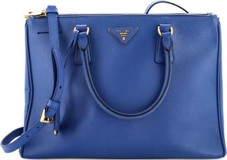 Prada Double Zip Lux Saffiano leren medium shopper - Blauw