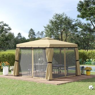 OUTSUNNY 3 x 3(m) Patio Gazebo Garden Shelter w/ Mosquito Netting in Beige