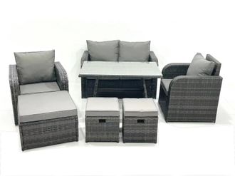 Fimous Outdoor Garden Furniture Set with Reclining Chair 3 Footstool Dark Grey Mixed