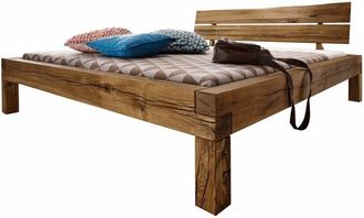 Massivmoebel24 JANGALI 411 Letto matrimoniale a travi in legno di quercia selvatica - oliato / tabacco 160x200
