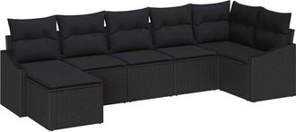 vidaXL Conjunto De Comedor De Jard&iacute;n Con Coj&iacute;n 7 Pcs Negro Vidaxl