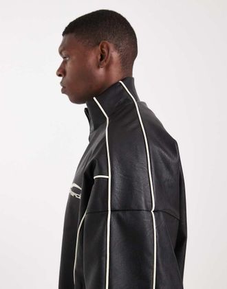 Asos Giacca bomber in pelle sintetica nera-Nero
