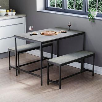 Home Discount Home Discount - Roslyn 4 Seater Dining Table With Bench Set Kitchen Dining Set Furniture, Concrete-Grey