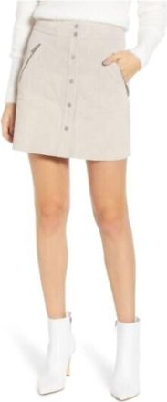 Blank NYC Snap Front Suede Leather Zip A Line Mini Skirt In Nude