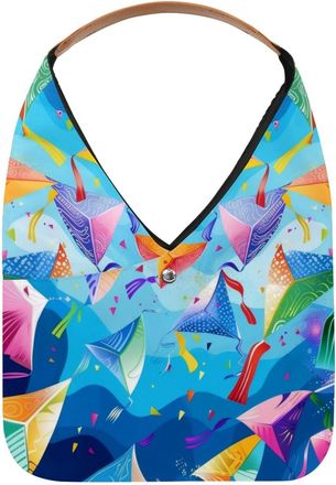 Generic Colorful Kites Pattern Reusable Lightweight Grocery Bags - Foldable Into Compact Pouch, Washable & Sturdy, Multipurpose for Shopping and Travel