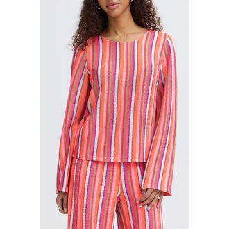 Ichi Multicolor Knit Shirt in Coral Stripe at Nordstrom, Size X-Large