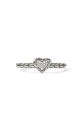 John Hardy Diamond Pav&eacute; Heart Ring in Silver at Nordstrom, Size 6