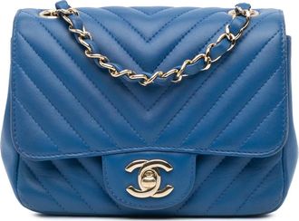 Chanel Hobo Bags - 2018-2019 Mini Square Classic Chevron Lambskin Sin - Gr. unisize - in Blau - für Damen