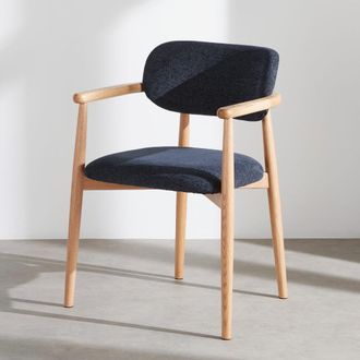 Maisons du monde Sill&oacute;n de comedor de tela azul y madera de roble