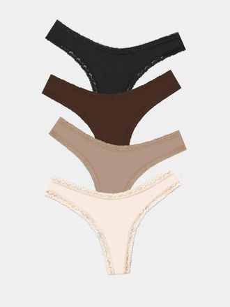 Stripe and Stare Thong Four Pack in Latte Essentials Box at Nordstrom, Size X-Small Uk