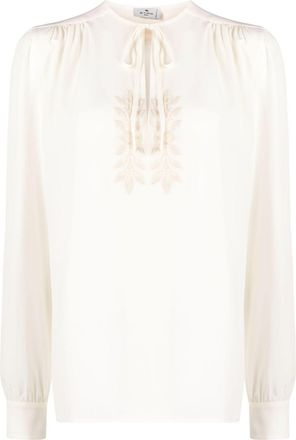 Etro leaf-embroidered silk blouse - women - Polyester/Silk - 44 - Neutrals