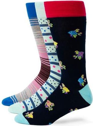 Lorenzo Uomo Assorted 3-Pack Cotton Blend Dress Socks in Blue Multi at Nordstrom Rack