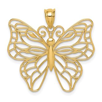 Diamond2Deal 14k Yellow Gold Polished Large Filigree Butterfly Pendant