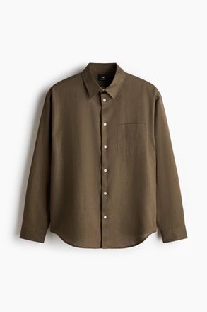 H&M Hemd aus Leinenmix in Relaxed Fit - Dunkles Khakigr&uuml;n