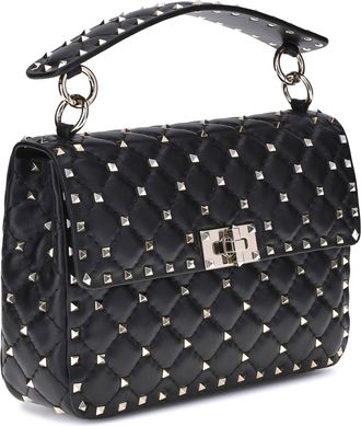 Valentino Garavani Womens Rockstud Spike Handbag Nero Lamb Ovis Aries Handbags Hand Bags