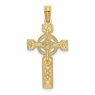 Diamond2Deal 14k Yellow Gold Textured Celtic Cross with Eternity Circle Charm Pendant