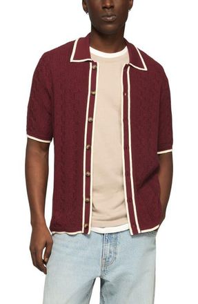Lucky Brand Tipped Short Sleeve Cardigan in Syrah at Nordstrom, Size Xx-Large