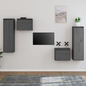 vidaXL Vidaxl - Muebles Para Tv 4 Piezas Madera Maciza De Pino Gris